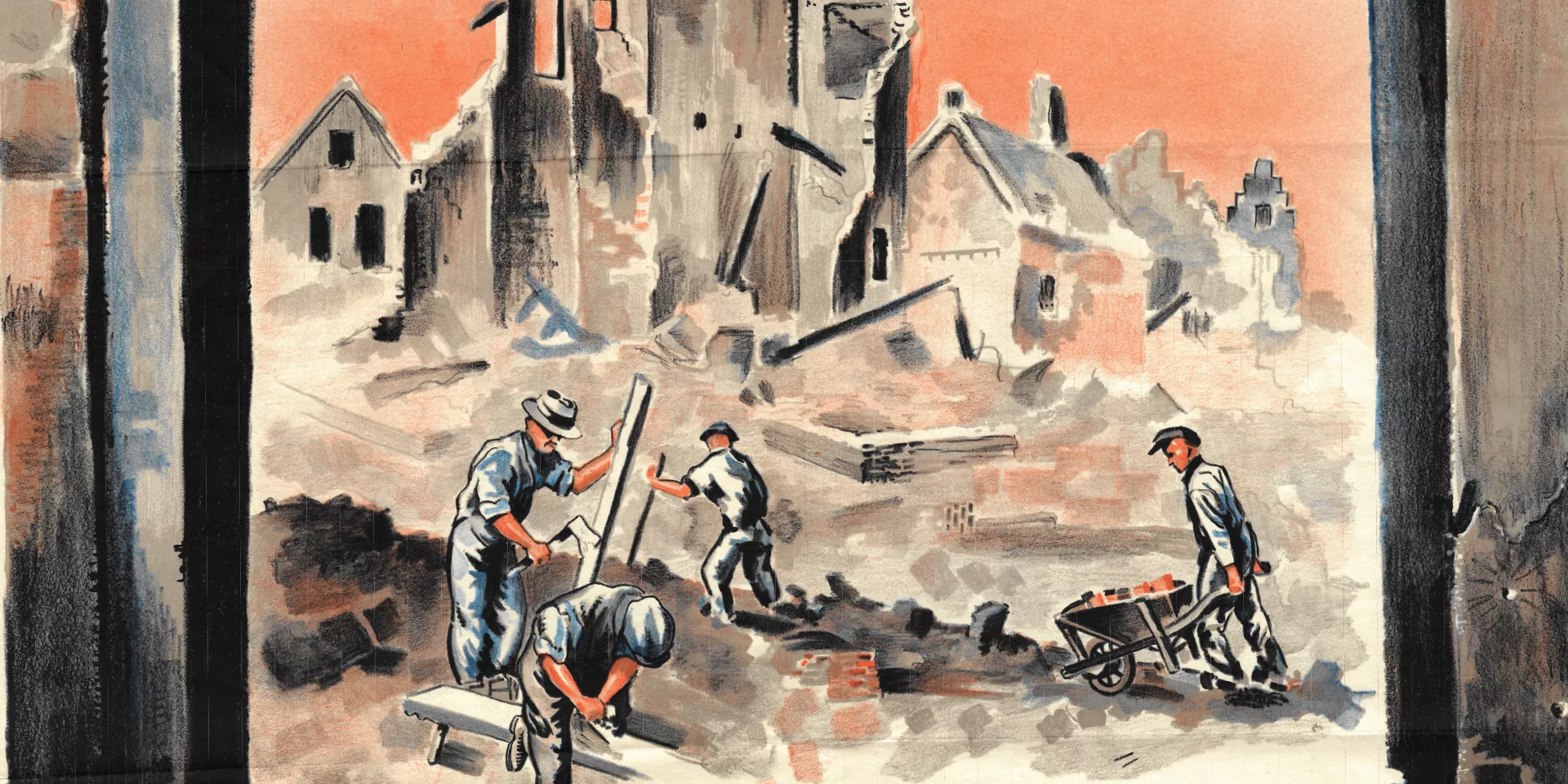 een affiche met als thema de wederopbouw, uit de collectie van het Drents Archief